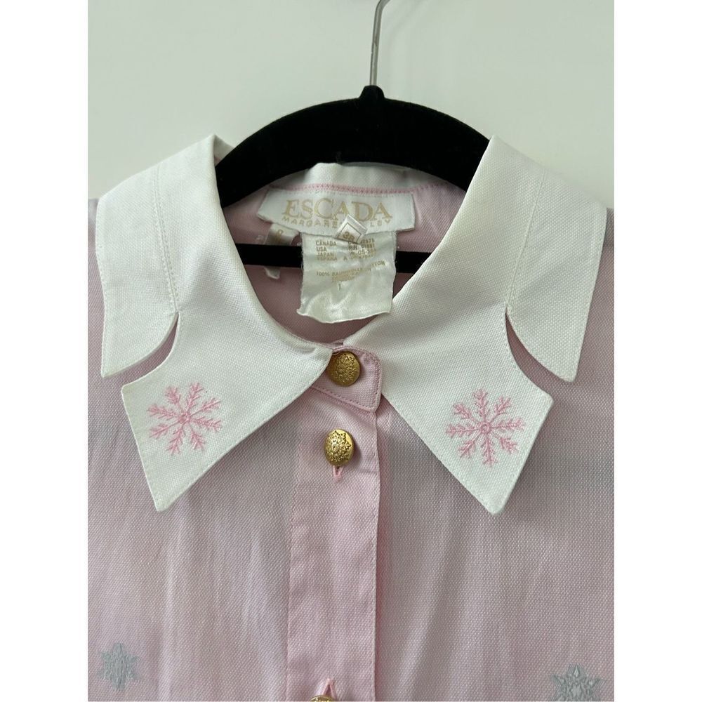 Vintage Escada Embroidered Snowflake Cotton Button-Up Blouse Pink Women’s Size 3 - Picture 8 of 8